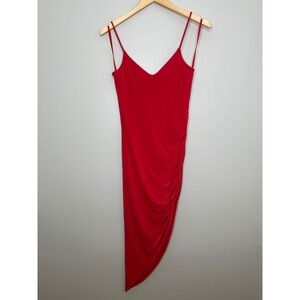 21 Saints‎ Red Sleeveless V Neck Ruched Bodycon Cocktail Party Dress